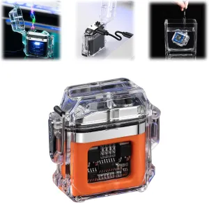 IP68 Waterproof & Windproof Electric Lighter Plasma Lighter USB Rechargeable Lighter Dual Arc Lighter with LED Power Display (Orang)