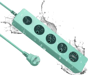 IPX9 Outdoor Power Strip Weatherproof,Surge Protector with 3 Outlet with 3 USB Charging Ports(2 USB C),5.18FT Extension Cord,Gfci Power Strips, for Use in Wet Indoor and Outdoor Environments[Green]