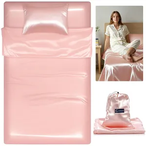 Irenare 3 Pack Polyester Self Tan Sleep Sack Set with Self Tan Pillowcase and Storage Bag Breathable Tanning Sheet Protector for Bed Travel Sleeping Bag Camping and Sheet Liner