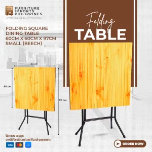 ISLA COMPACT FOLDING TABLE WITH STEEL LEGS – 60X60 CM ROUND OR SQUARE TOP, PORTABLE & DURABLE