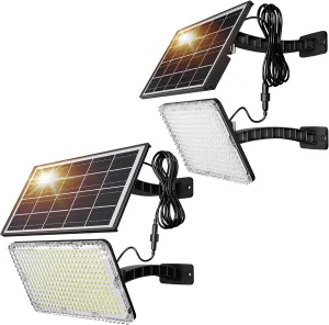 JACKYLED Solar Lights Outdoor 299 LED 1000 Lumens Bright Solar Wall Spotlight with 4000mAh Battery IP65 Waterproof Dusk to Dawn Auto Lighting for Front Door Balcony Shop Barn Garage (Black, 2-Pack)