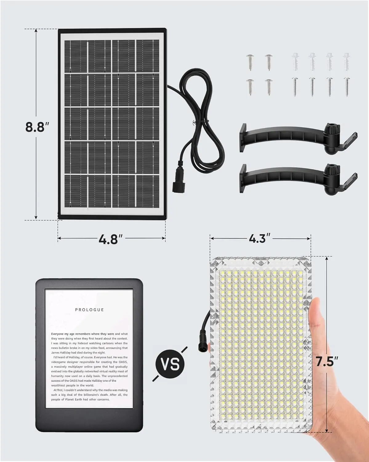 JACKYLED Solar Lights Outdoor 299 LED 1000 Lumens Bright Solar Wall Spotlight with 4000mAh Battery IP65 Waterproof Dusk to Dawn Auto Lighting for Front Door Balcony Shop Barn Garage (Black, 2-Pack)