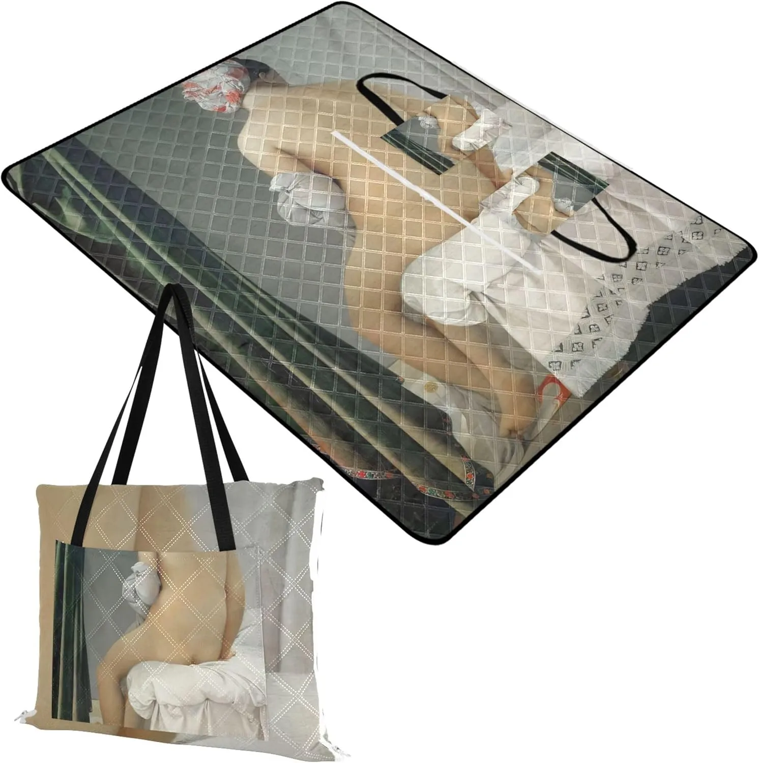 Jean Auguste Dominique Ingres Valpin?on Bather Beach Blankets Waterproof Sandproof Floral Tent Rugs for Camping Mat Cute Picnic Essentials Foldable 80" x 60"