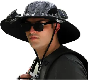 Jeeeun Hat with Fan Built in, Wide Brim Solar Fan Outdoor Fishing Hat-Solar & USB Charging, UPF 50  Sun Hat, UV Protection Hat
