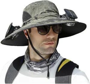 Jeeeun Hat with Fan Built in, Wide Brim Solar Fan Outdoor Fishing Hat-Solar & USB Charging, UPF 50  Sun Hat, UV Protection Hat