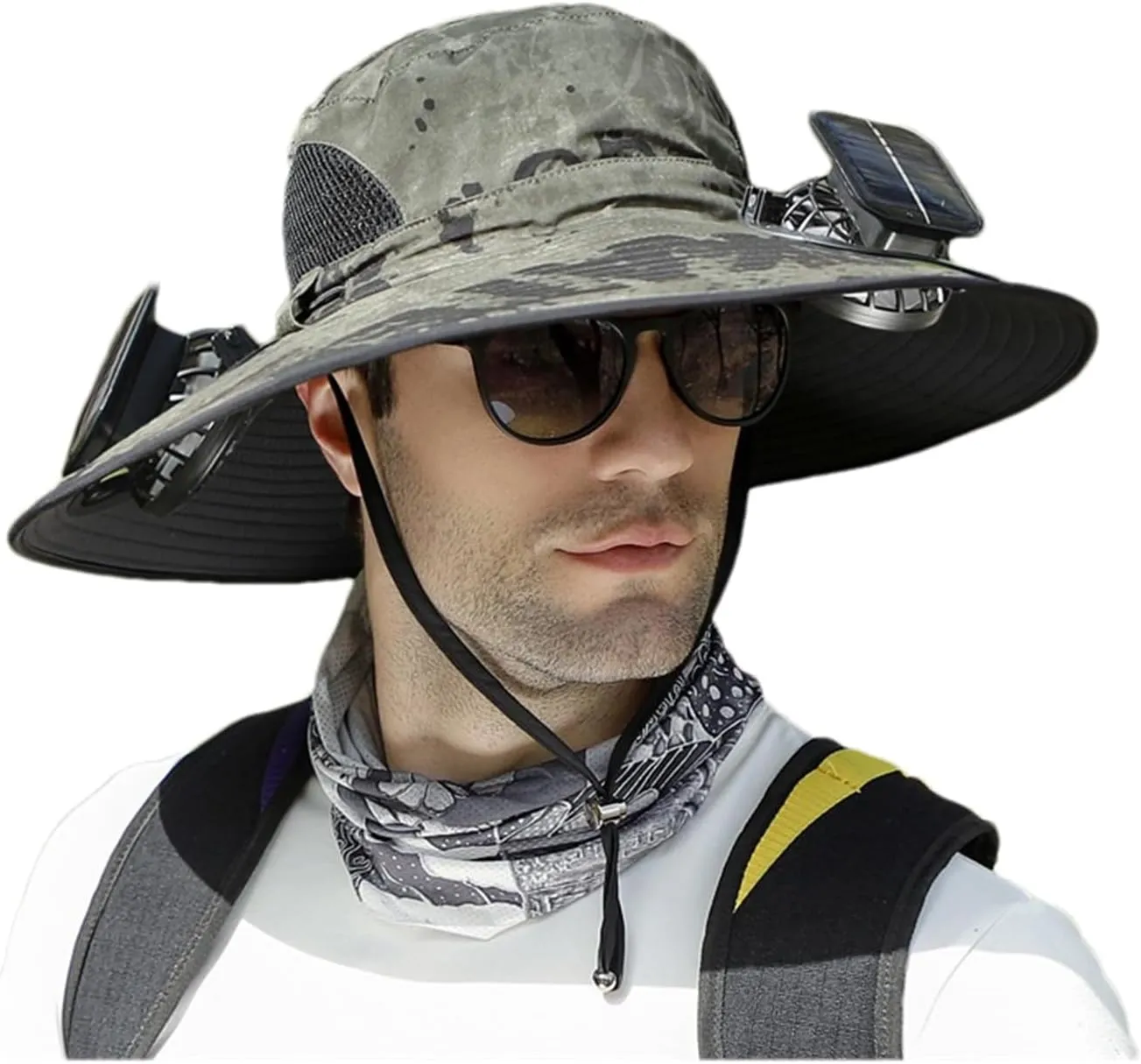 Jeeeun Hat with Fan Built in, Wide Brim Solar Fan Outdoor Fishing Hat-Solar & USB Charging, UPF 50  Sun Hat, UV Protection Hat