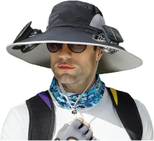 Jeeeun Wide Brim Solar Fan Outdoor Fishing Hat-Solar & USB Charging, UPF 50  Sun Hat Summer UV Protection Hat, with a Fan Built-in