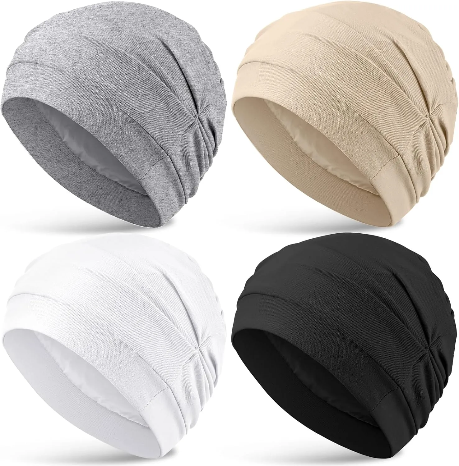 JenPen 4 Pcs Chemo Satin Lined Sleeping Caps Women Silk Bonnet Soft Headwear Turban Head Wraps for Cancer Patients Hair Loss