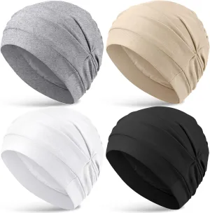 JenPen 4 Pcs Chemo Satin Lined Sleeping Caps Women Silk Bonnet Soft Headwear Turban Head Wraps for Cancer Patients Hair Loss