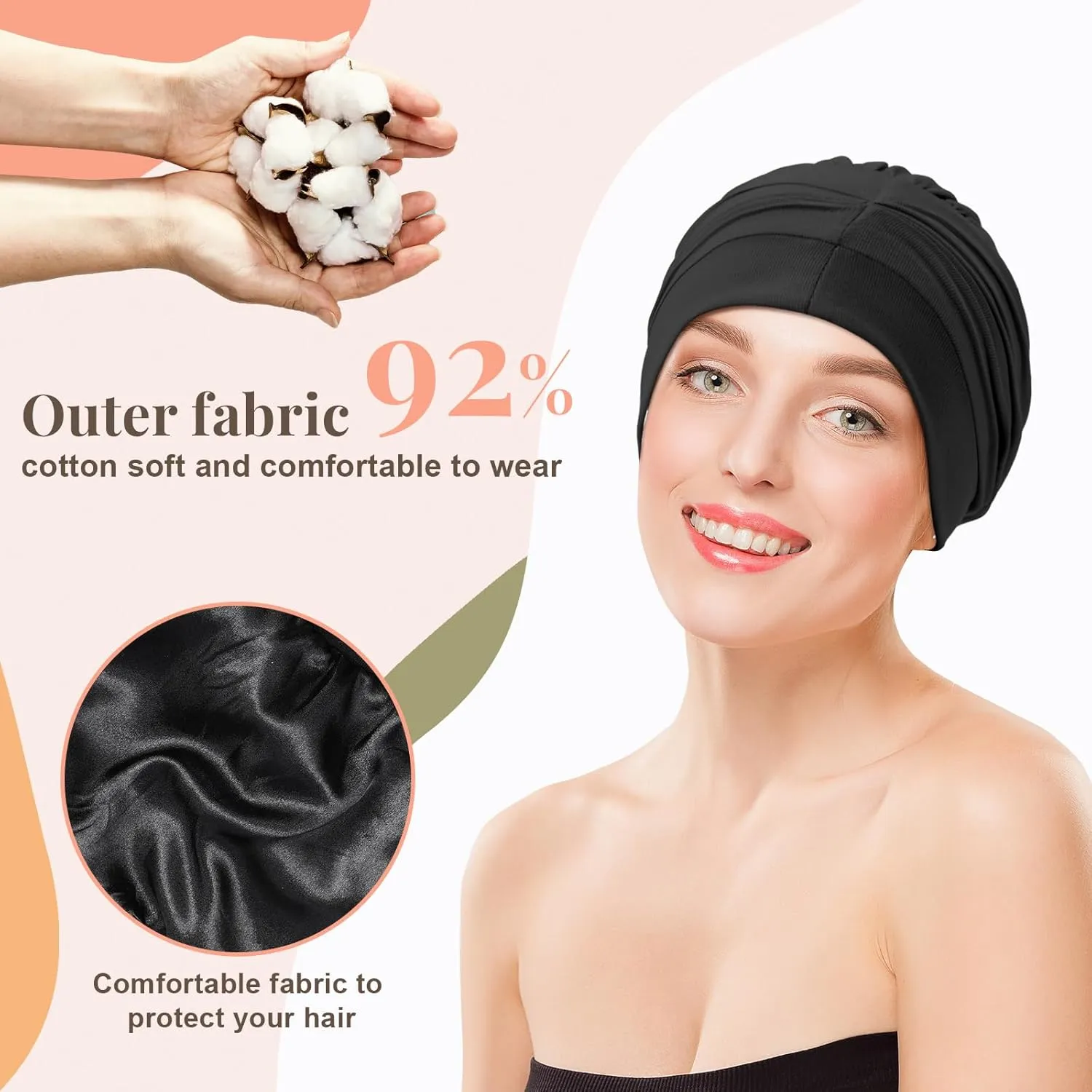 JenPen 4 Pcs Chemo Satin Lined Sleeping Caps Women Silk Bonnet Soft Headwear Turban Head Wraps for Cancer Patients Hair Loss