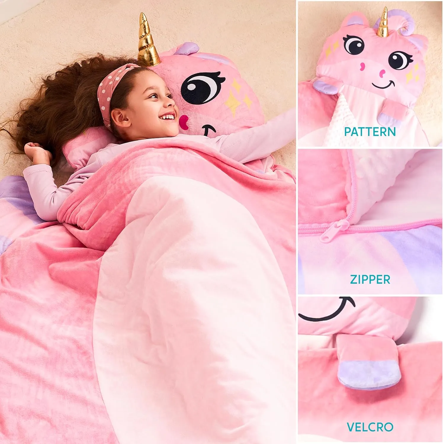 JOIEDOMI Kids Sleeping Bag Toddler Nap Mat with Pillow & Blanket 60" x 39" for Kids Ages 3  Soft Plush Sleeping Mat for Preschool and Boys Girls Kindergarten Daycare Sleepover