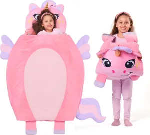 JOIEDOMI Kids Sleeping Bag Toddler Nap Mat with Pillow & Blanket 60" x 39" for Kids Ages 3  Soft Plush Sleeping Mat for Preschool and Boys Girls Kindergarten Daycare Sleepover