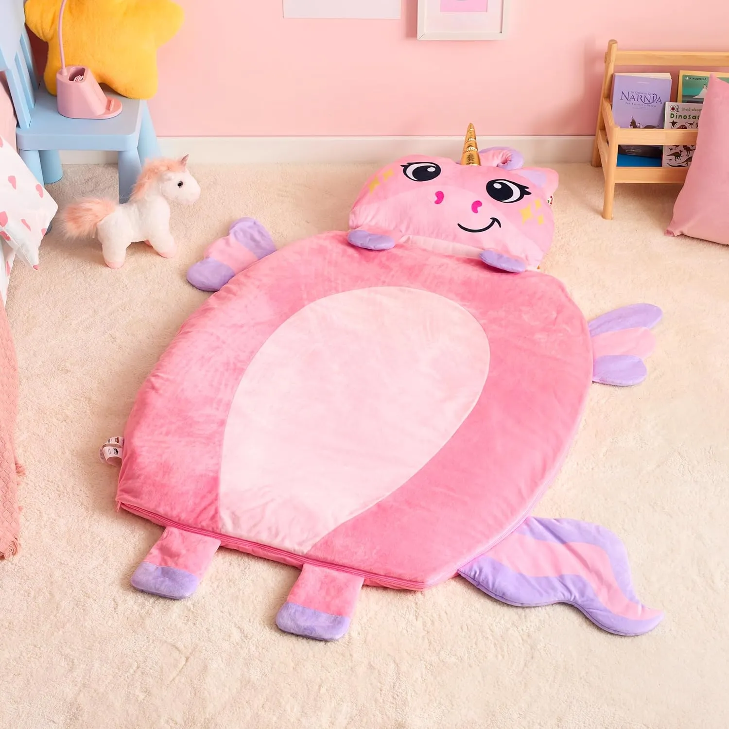 JOIEDOMI Kids Sleeping Bag Toddler Nap Mat with Pillow & Blanket 60" x 39" for Kids Ages 3  Soft Plush Sleeping Mat for Preschool and Boys Girls Kindergarten Daycare Sleepover