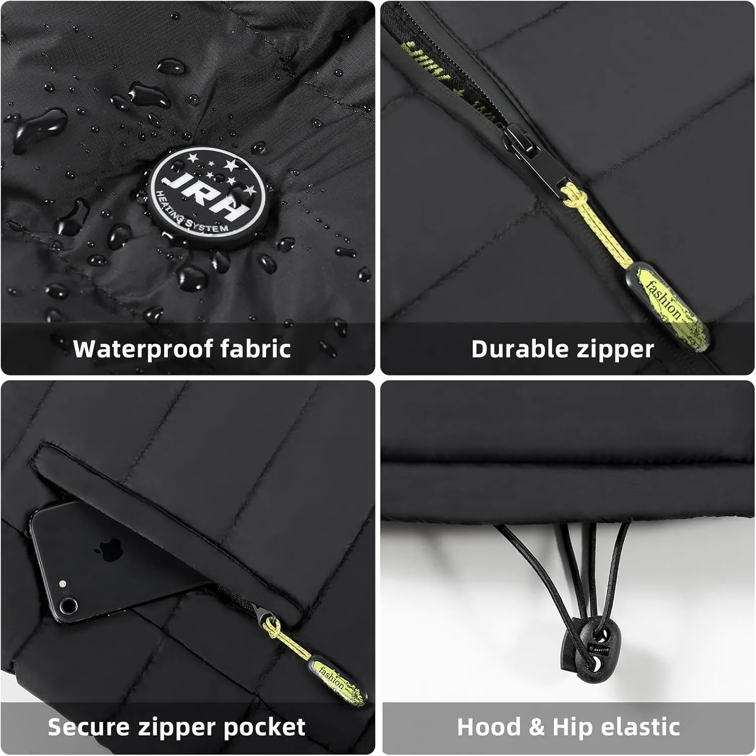 JRH Heated Vest for Men and Women With Retractable Hood and Battery Pack