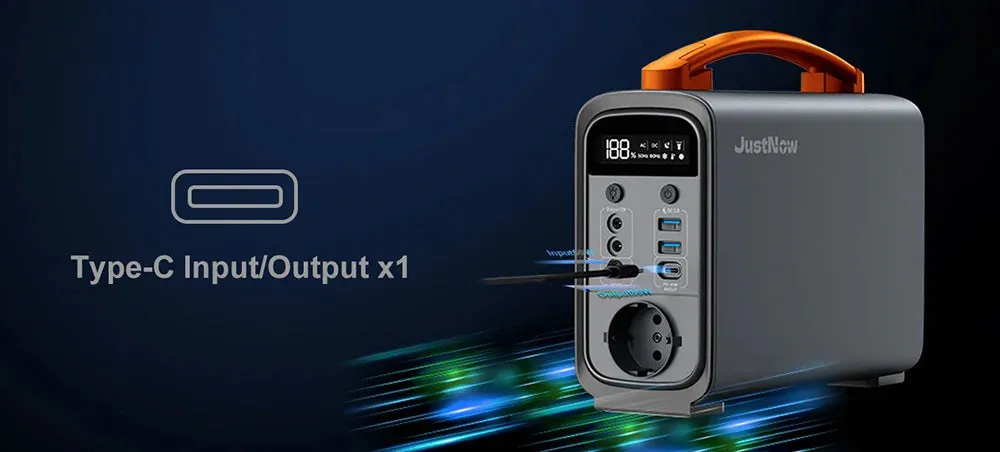 JustNow GT240 Pro 240W Portable Power Station, 320Wh LiFePO4 Battery Solar Generator, PD 60W Fast Charging, LED Light, 6 Outputs