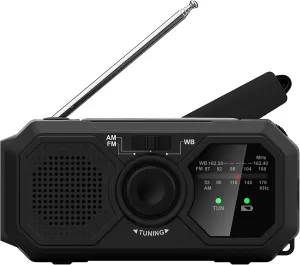 Kaito V5 Emergency Radio - Solar Panel and Hand Crank – LED Flashlight – Voyager Mini NOAA Weather Radio - AM/FM Radio Rechargeable Battery (Black)