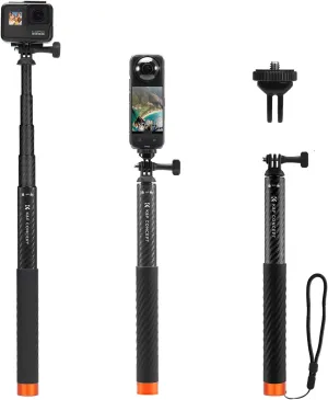 K&F Concept Invisible Selfie Stick, Extension Carbon Long Pole（127cm/50in） for Insta360 X5 Sports Camera GoPro DJI OSMO Pocket 3, 1/4" Extended Monopod with GoPro Adapter and Wrist Strap.