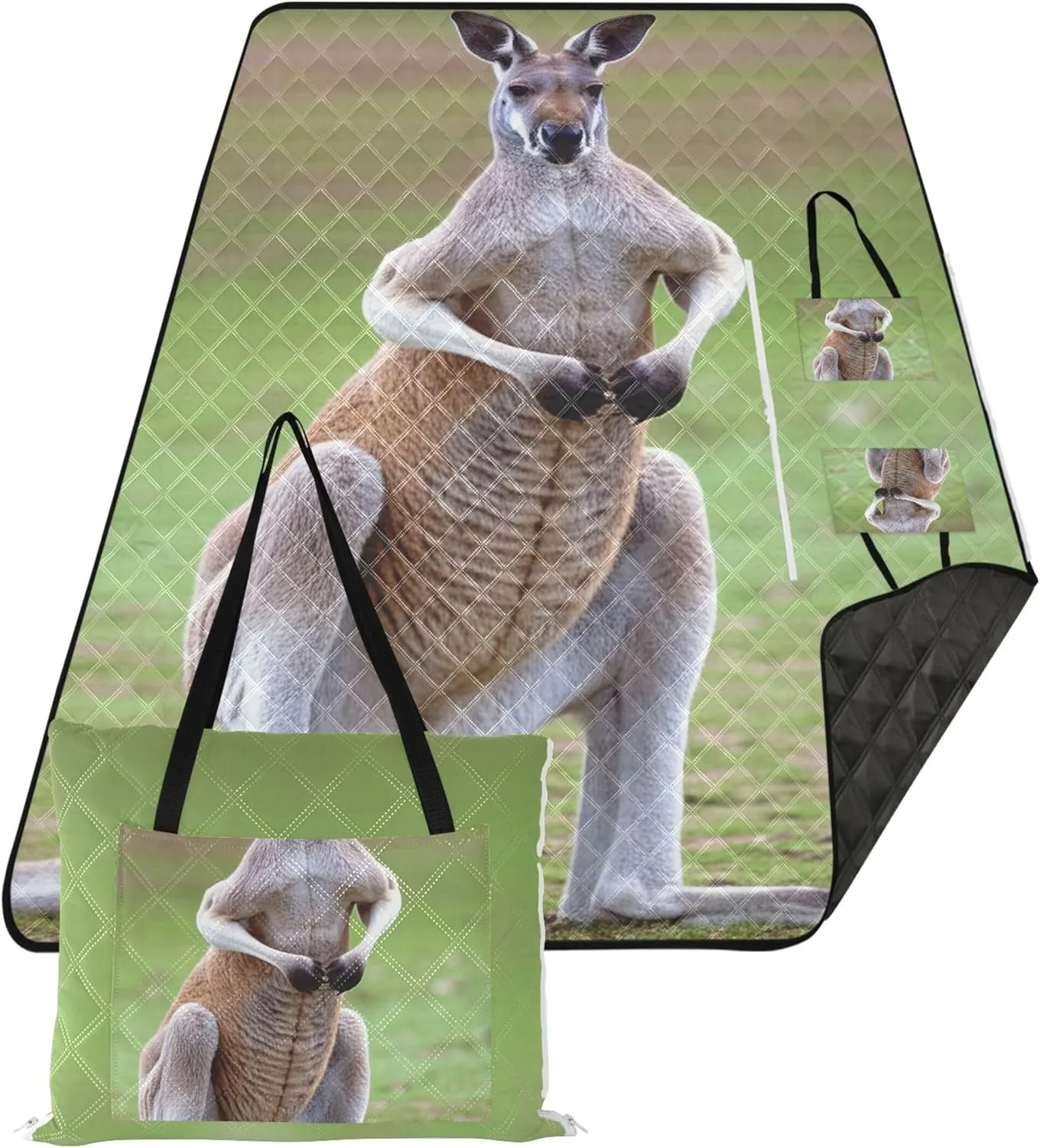 Kangaroo Boxing Picnic Supplies Foldable Mat Oversized Beach Blanket Waterproof Outdoor Blanket Camping Mat 80" x 60"
