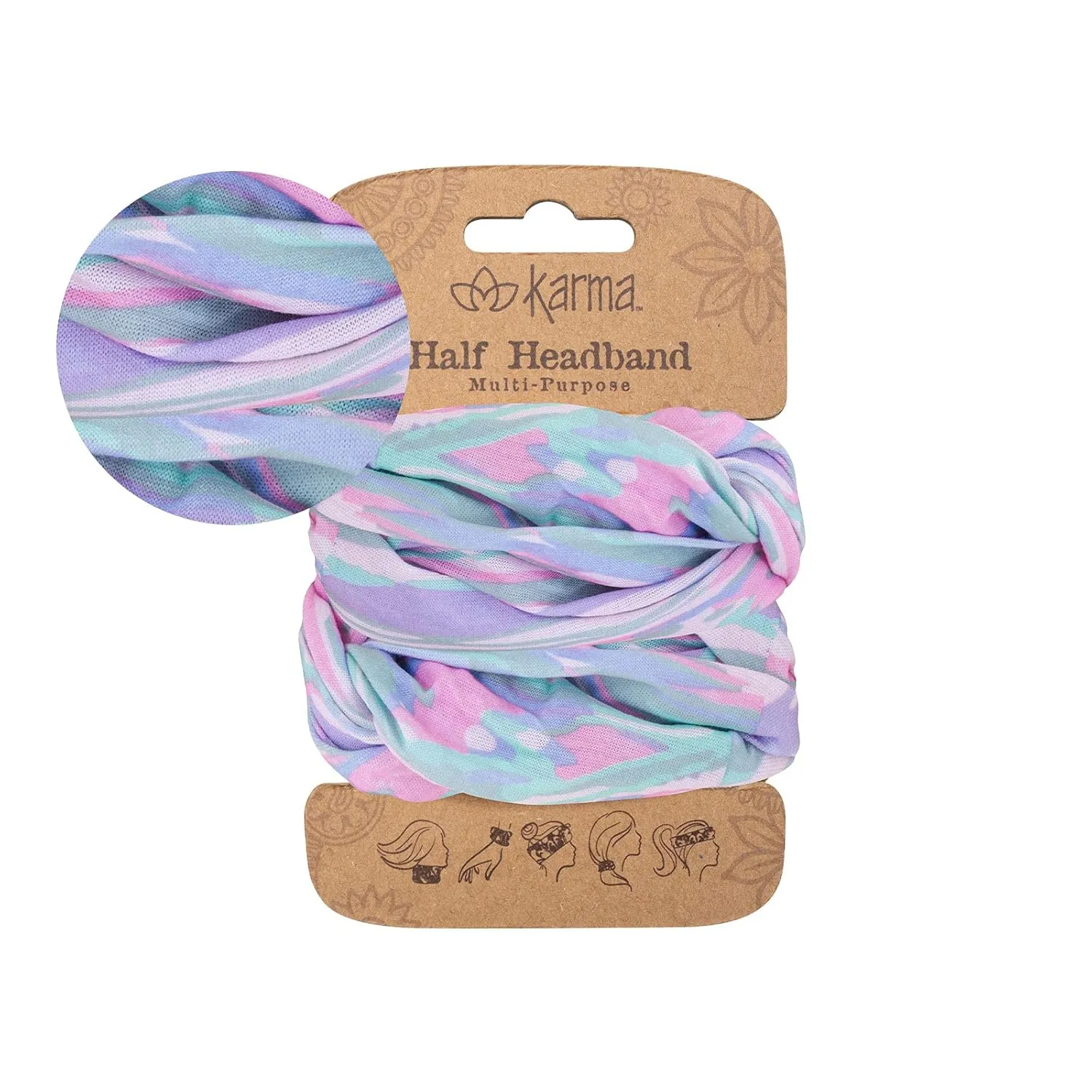 Karma Blue Basket Weave Headband for Women - Medium - Fabric Headband and Stretchy Hair Scarf - Blue (Pack of 2)