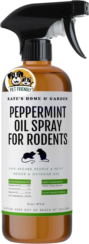 Kate Naturals Peppermint Oil Spray for Rodents, Mouse (16oz, Pet Safe). Rodent Repellent Outdoor for Car Engines, Mice, Rat, Bat, House, Plants, Attic, Basement