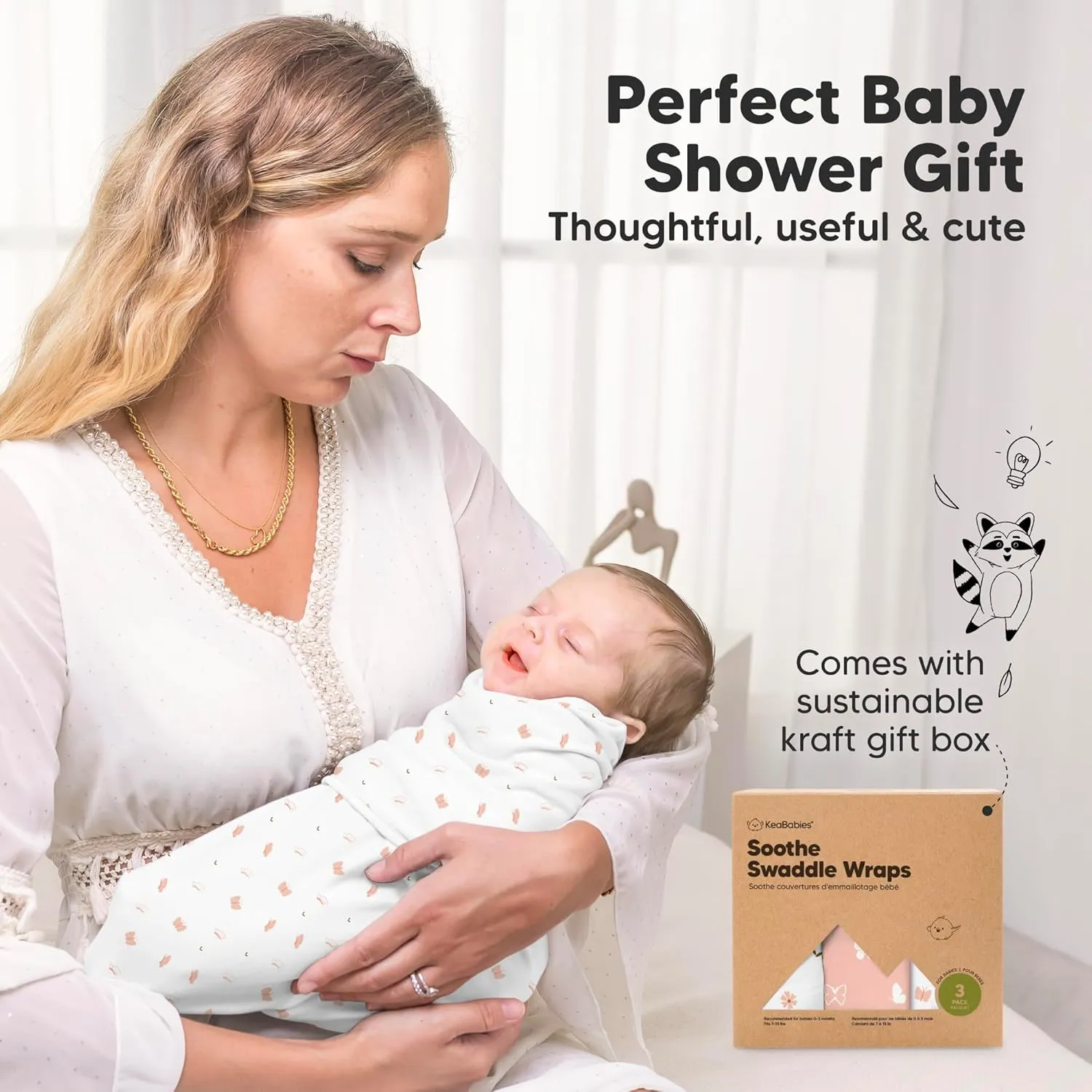 KeaBabies 3-Pack Organic Baby Swaddle Sleep Sacks - Swaddles for Newborns, Infant 0-3 Months, Baby Girls, Boys, Soft & Snug Newborn Sleep Sack, Nursery Swaddling Blankets (Beach Day)