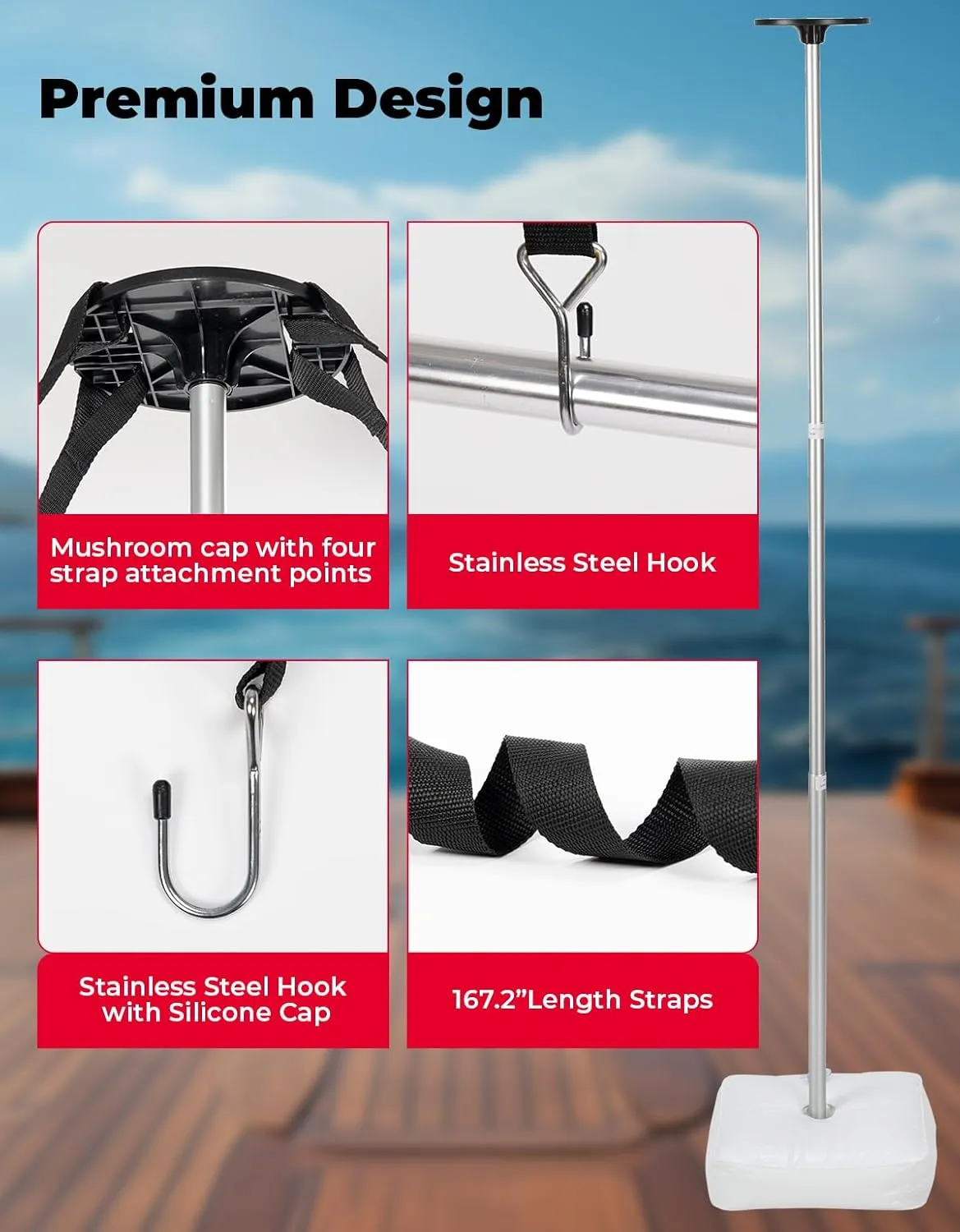 KEMIMOTO Boat Cover Support Poles,Height Adjustable Telescoping Support System with Webbing Straps and Weight Bag