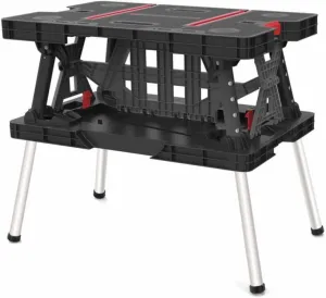KETER 249137 Folding Workbench Portable Painted Tool Table with Integrated Handle 53 x 83 x 75.5 cm, Red-black