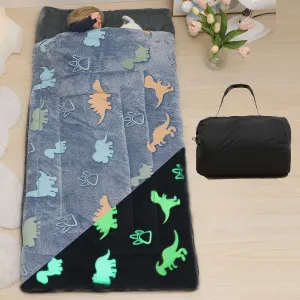 Kids Sleeping Bags for Boys Girls Glow in The Dark Stars Space Slumber Bag Super Soft Nap Mat for Daycare Sleepovers | with Zipper Pillow Pocket and Carrying Bag