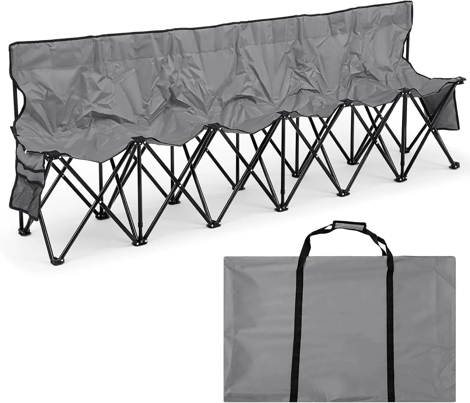 Kigley 6 Seats Folding Soccer Bench Chair Portable Team Sports Sideline Bench for Football Camp Travel Events Outdoor Seating with Storage Bag