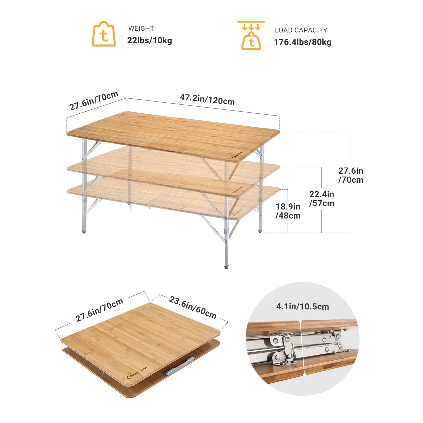 KingCamp 2-Folded Bamboo Table