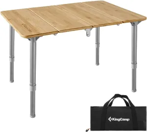 KingCamp BAMBOO Adjustable Height 4-Folded Bamboo Coffee Table