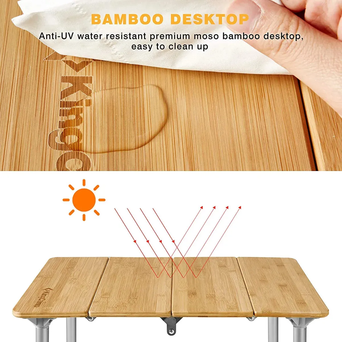 KingCamp BAMBOO Adjustable Height 4-Folded Bamboo Coffee Table