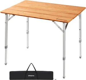 KingCamp Bamboo Camping Table Folding Table with Adjustable Height Aluminum Legs Heavy Duty 176lbs 4-Fold Portable Foldable Camp Tables for Travel, Picnic, 4-5 People