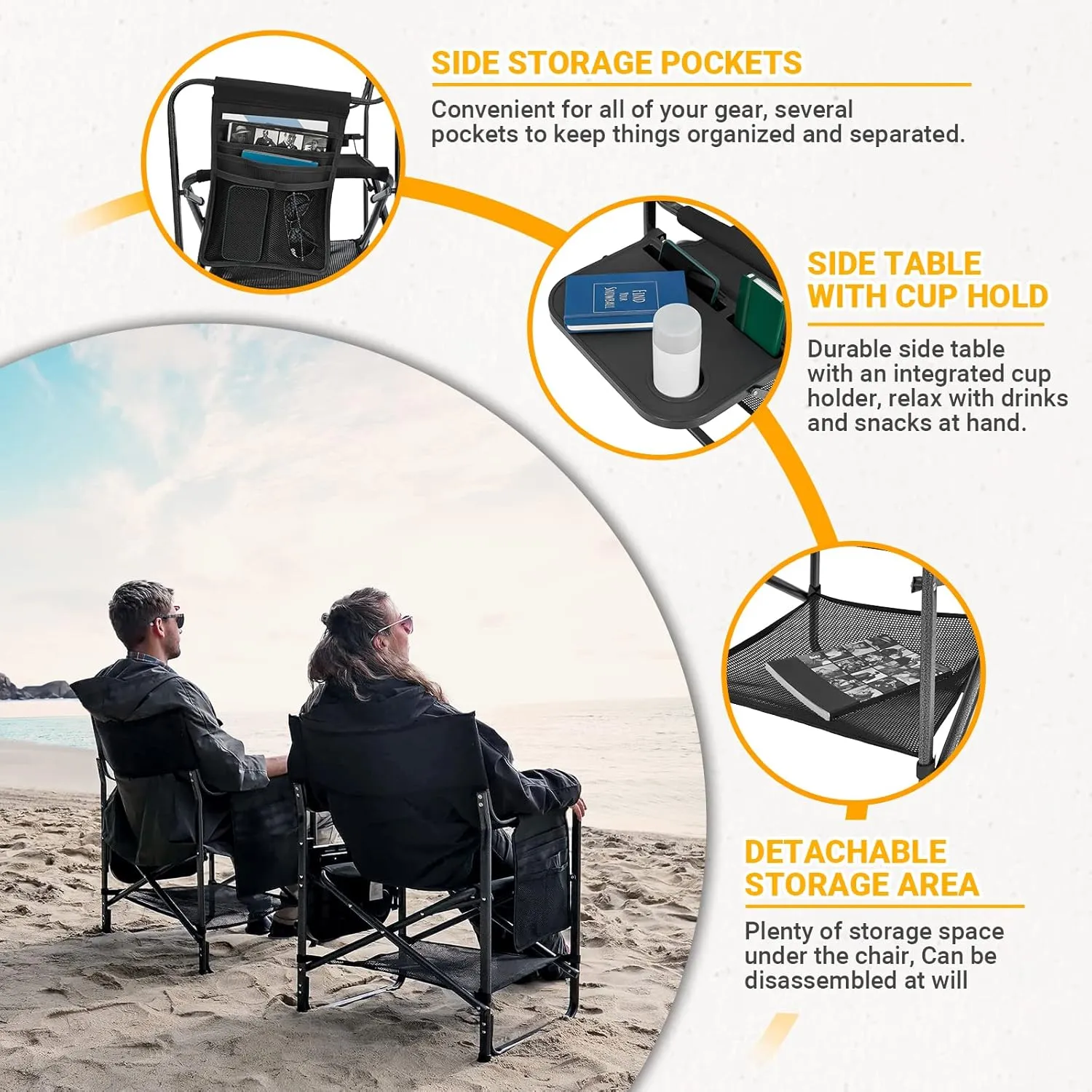 KingCamp Directors Chair with Side Table, Portable Folding Camping Chairs 300lbs Heavy Duty Seat with Pocket, Breathable Mesh Back & Compact Design for Camping Hiking Backpacking Fishing