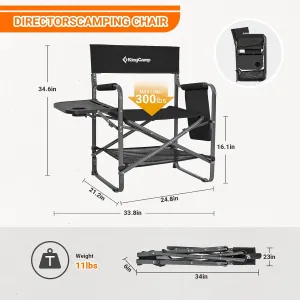 KingCamp Directors Chair with Side Table, Portable Folding Camping Chairs 300lbs Heavy Duty Seat with Pocket, Breathable Mesh Back & Compact Design for Camping Hiking Backpacking Fishing