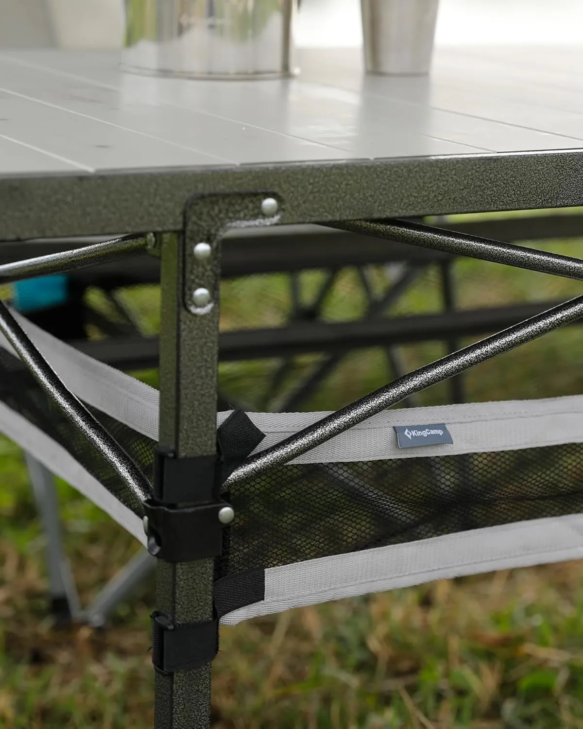 KingCamp Folding Camping Table, Aluminum Roll-Up Camp Table, Large Foldable Table for 6-8 Person, Outdoor Portable Tables with Carry Bag, 180 LBS Heavy Duty Load (Silver Mesh：53.5"x27.5")