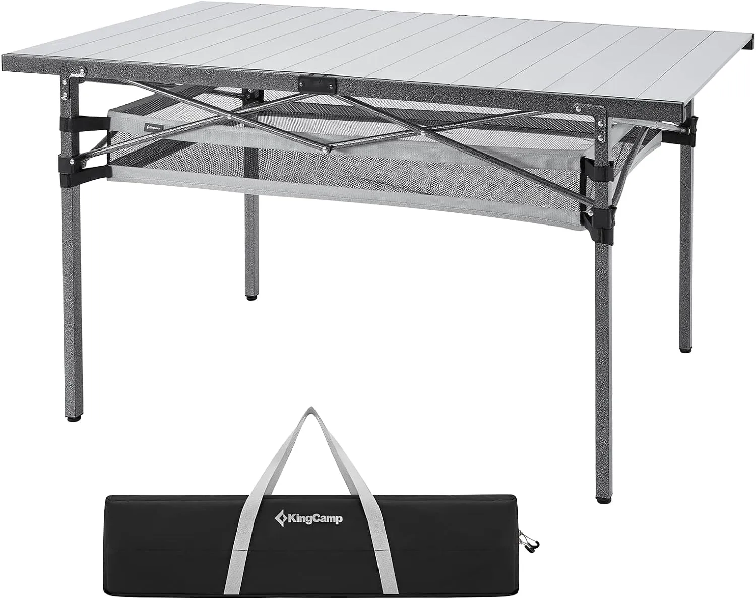 KingCamp Folding Camping Table, Aluminum Roll-Up Camp Table, Large Foldable Table for 6-8 Person, Outdoor Portable Tables with Carry Bag, 180 LBS Heavy Duty Load (Silver Mesh：53.5"x27.5")