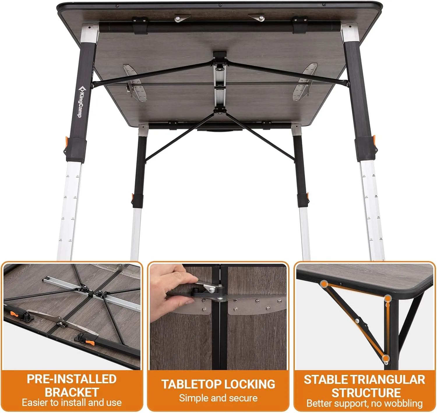 KingCamp Folding Glass Fiber Camping Table, Portable Camp Table with Adjustable Height Aluminum Legs & Carry Bag for Outdoor, Picnic, Beach, Party, Indoor, Use for 4-6 People