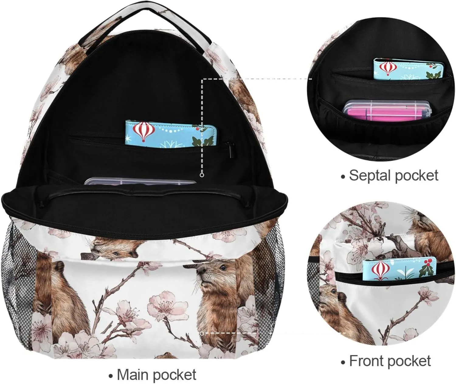 KLL Day Backpack for Men and Women Waterproof Personal Backpack with Chest Strap for Business Work College Travel Trip Aesthetic Beaver White