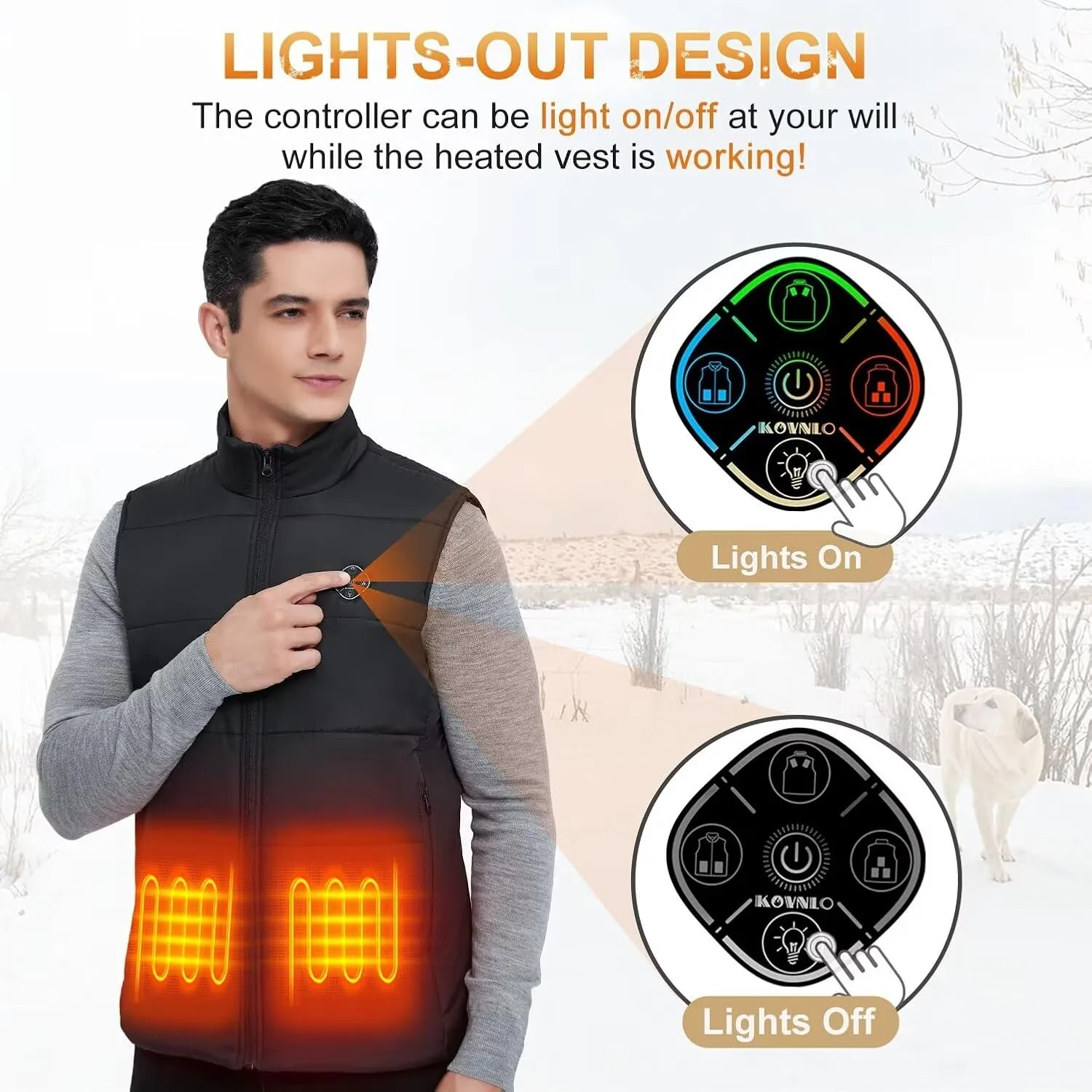 KOVNLO Heated Vest For Men, 8 Heating Zones, Lights-out Design, Lightweight Mens Heating Jacket (Battery Pack Not Included)
