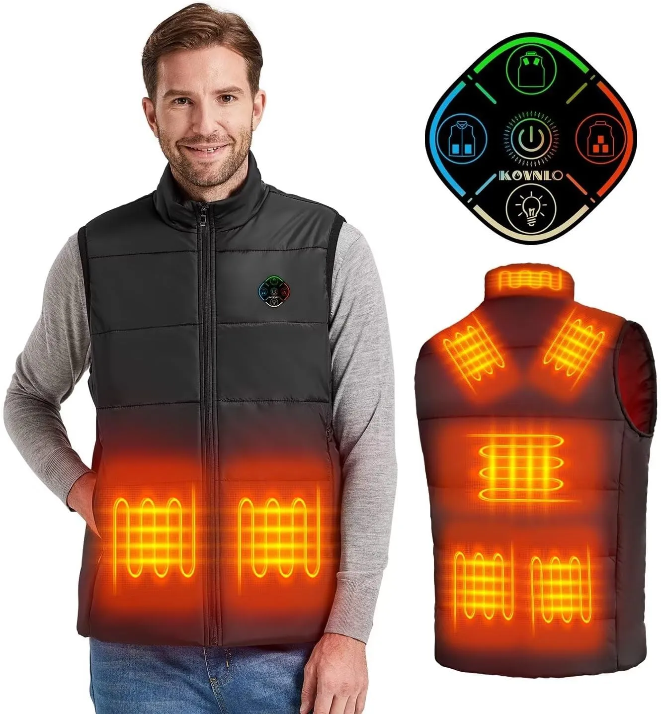 KOVNLO Heated Vest For Men, 8 Heating Zones, Lights-out Design, Lightweight Mens Heating Jacket (Battery Pack Not Included)