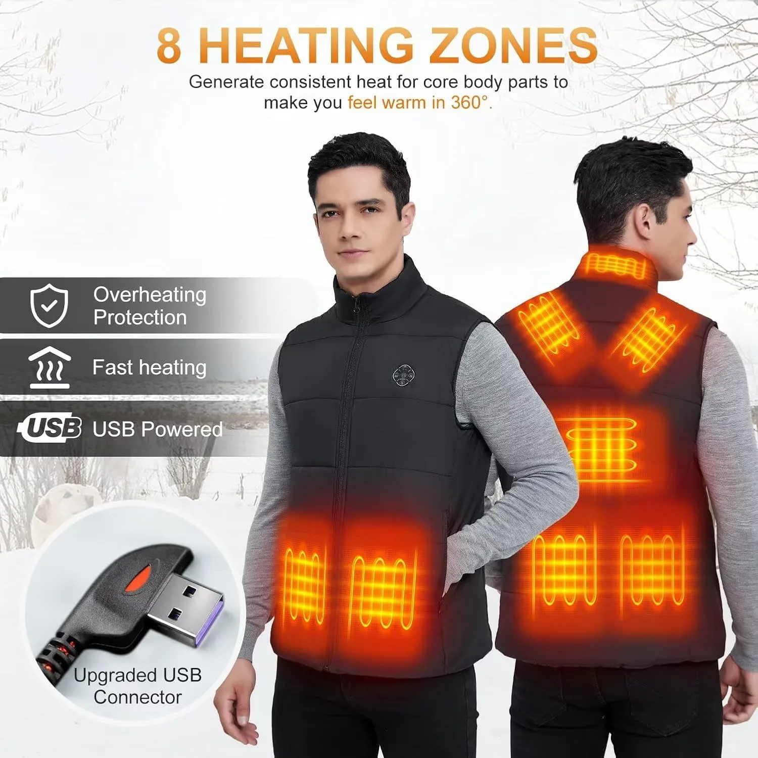 KOVNLO Heated Vest For Men, 8 Heating Zones, Lights-out Design, Lightweight Mens Heating Jacket (Battery Pack Not Included)