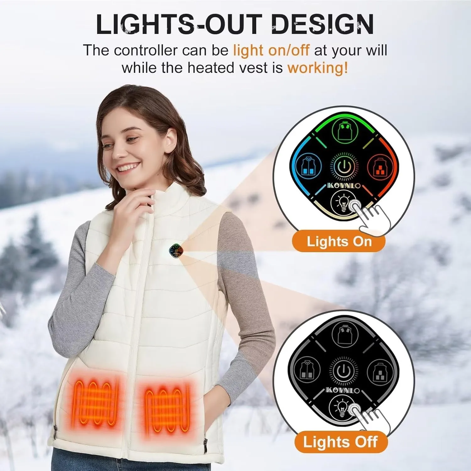 KOVNLO Womens Heated Vest, 4 in 1 Smart Controller, Lights-out Design, Lightweight Heating Vest (Battery Pack Not Included)
