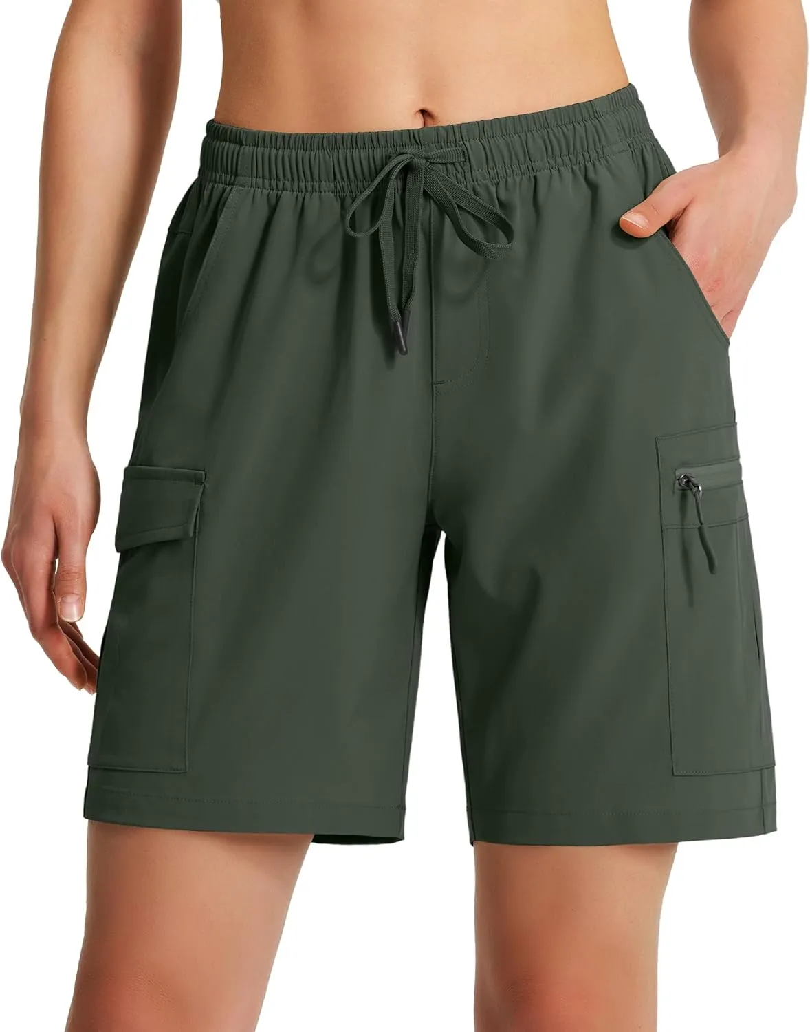 Ksmien Women's 7" Hiking Cargo Shorts Lightweight Quick Dry Ladies Summer Shorts with Zipper Pockets for Travel Golf