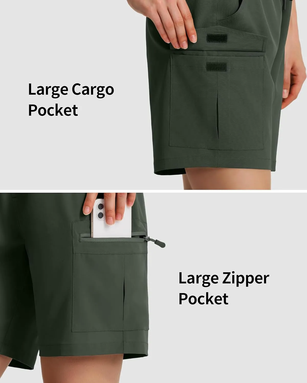 Ksmien Women's 7" Hiking Cargo Shorts Lightweight Quick Dry Ladies Summer Shorts with Zipper Pockets for Travel Golf