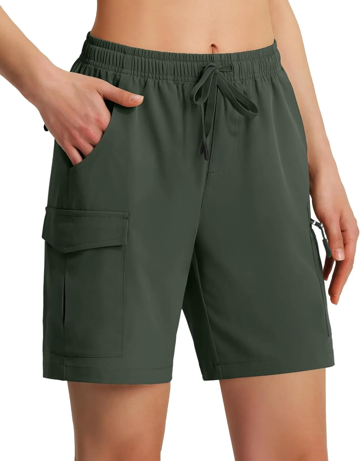 Ksmien Women's 7" Hiking Cargo Shorts Lightweight Quick Dry Ladies Summer Shorts with Zipper Pockets for Travel Golf