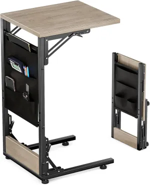Kufutee Folding TV Tray Table, Small Folding Side Table with Storage Bag, Portable C Shaped End Table for Couch Sofa Bed, Oak Gray