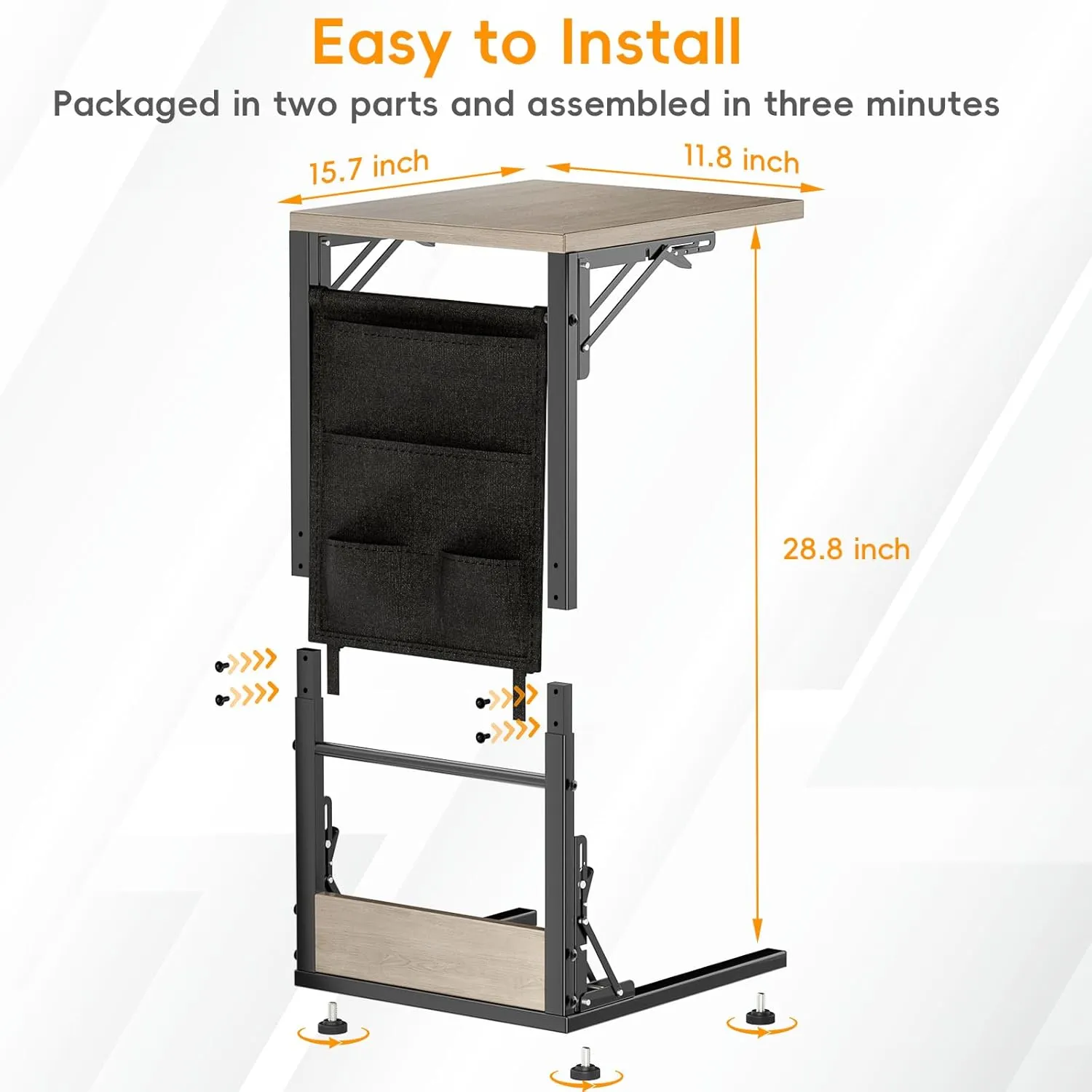 Kufutee Folding TV Tray Table, Small Folding Side Table with Storage Bag, Portable C Shaped End Table for Couch Sofa Bed, Oak Gray