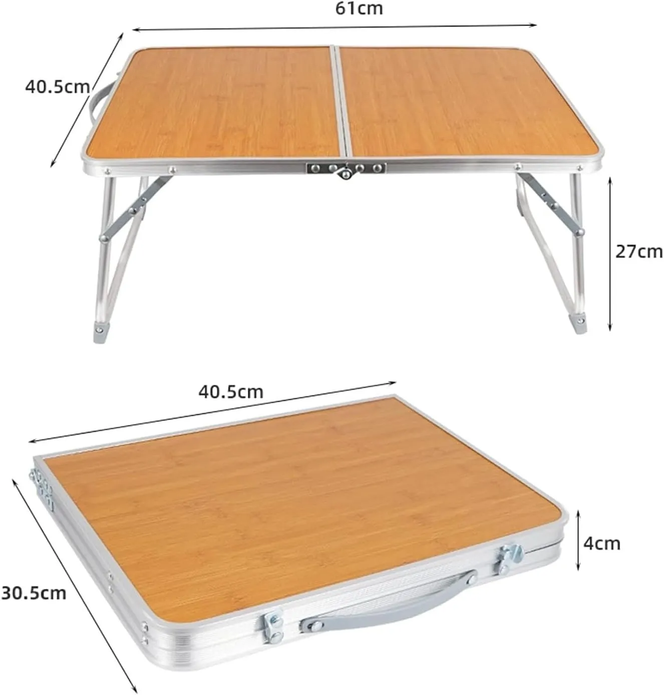 KYOFIS Wooden Bamboo Board Folding Table, Portable Folding Picnic Table with Handle and Storage Bag Camping Table for Outdoor Travel Picnic(Small)