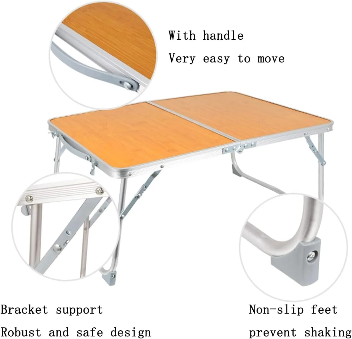 KYOFIS Wooden Bamboo Board Folding Table, Portable Folding Picnic Table with Handle and Storage Bag Camping Table for Outdoor Travel Picnic(Small)